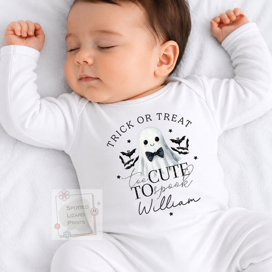 Personalised Cute Ghost Halloween Sweatshirt for Boys | Personalised Halloween Jumper | Ghost Trick or Treat Outfit | Baby Boy Halloween Sweatshirt | Custom Halloween Clothing