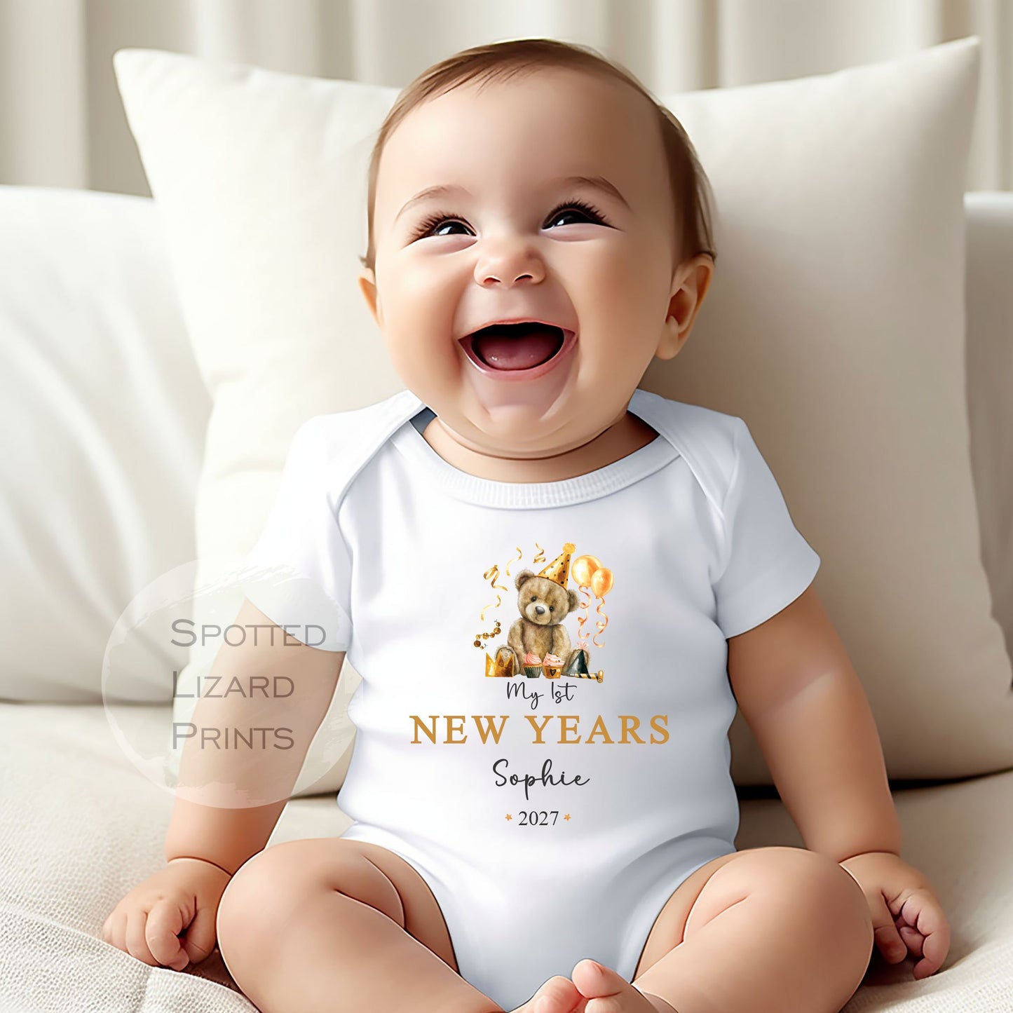 Personalised First New Years Eve Baby Outfit- My First New Years Eve Sleepsuit or Vest - 1st New Year Teddy