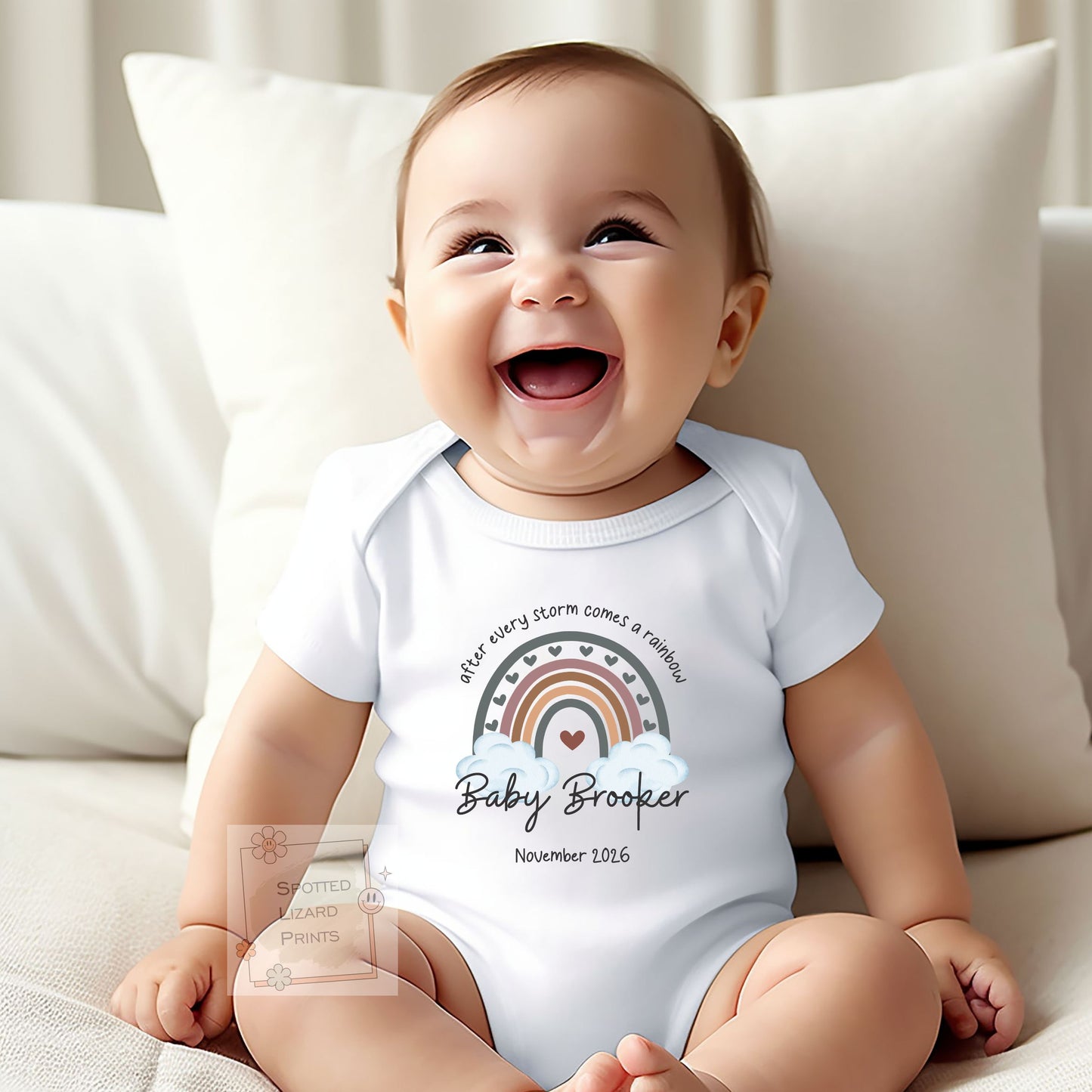 Rainbow Baby sleepsuit, IVF Baby, Personalized Baby Gift, Pregnancy Announcement, Baby Shower Gift, After Every Storm Comes a Rainbow