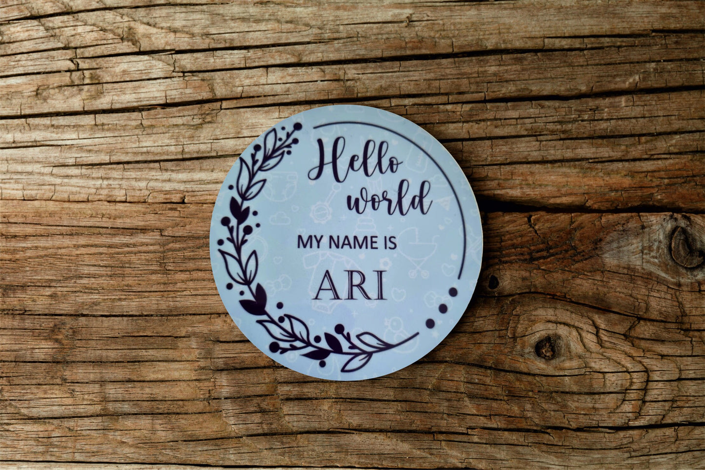 New baby arrival disc Hello World My Name is, New Baby Coasters