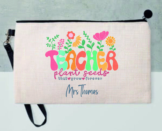 Personalised Teacher Plant Seeds That Grown Forever Pencil Case, Make up Bag | Thank You Teacher Gift