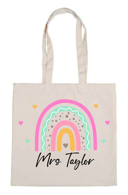 Personalised Teacher Rainbow Tote Bag | Thank You Teacher Gift