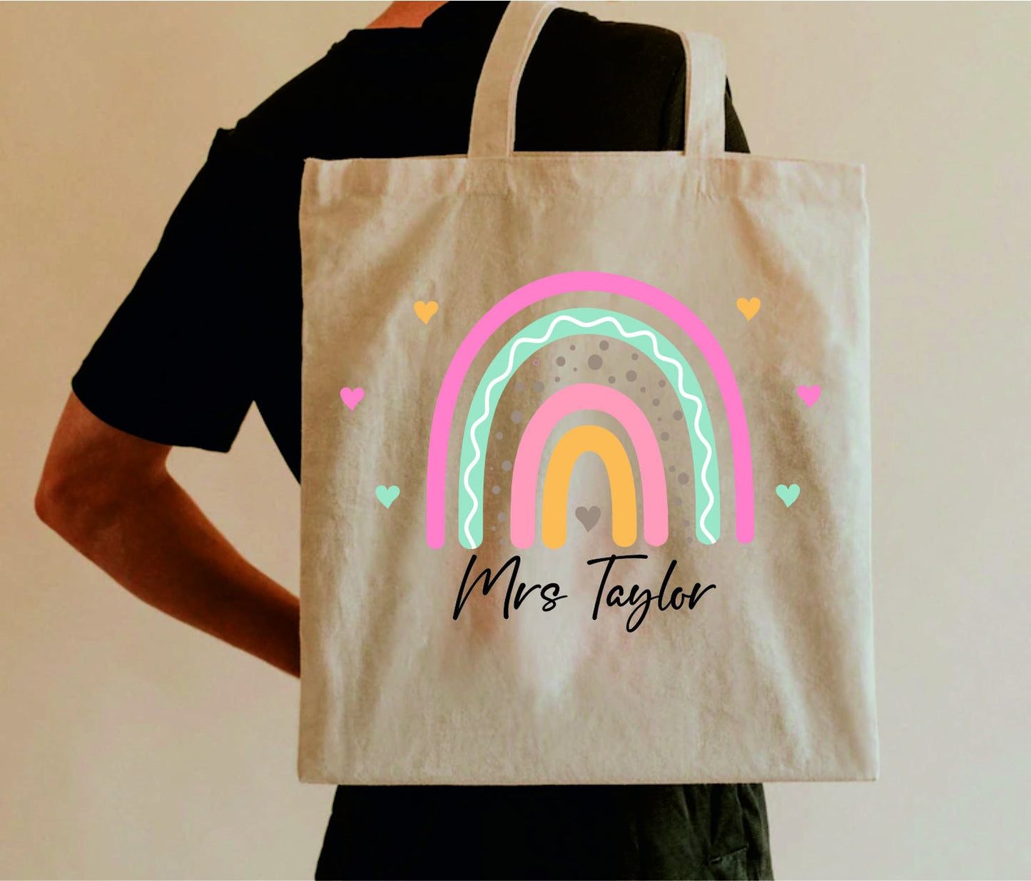 Personalised Teacher Rainbow Tote Bag | Thank You Teacher Gift