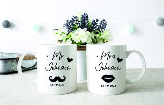 Personalised Mr & Mrs, Mr and Mr, Mrs and Mrs Mug Set Newlyweds Wedding Day Gifts