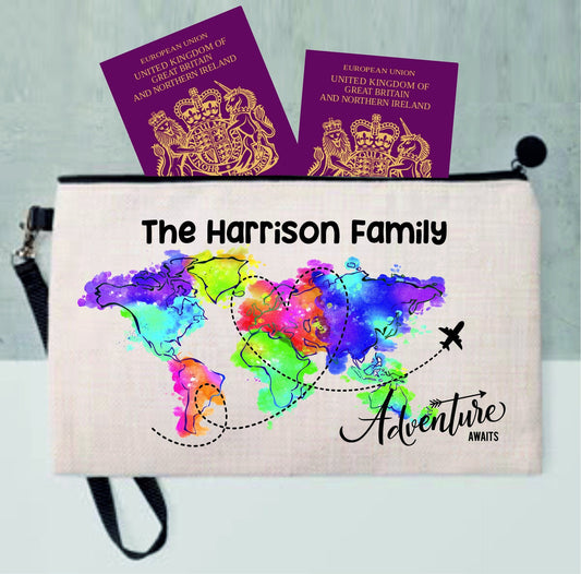 Personalised Family Passport Holder - Travel Documents Holder - Holiday Documents Pouch - Mr & Mrs Wedding Gift