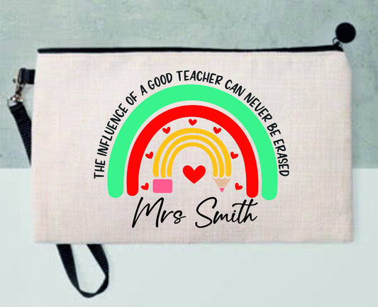 Personalised Teacher The influence of a good teacher can never be erased Pencil Case, Make up Bag | Thank You Teacher Gift