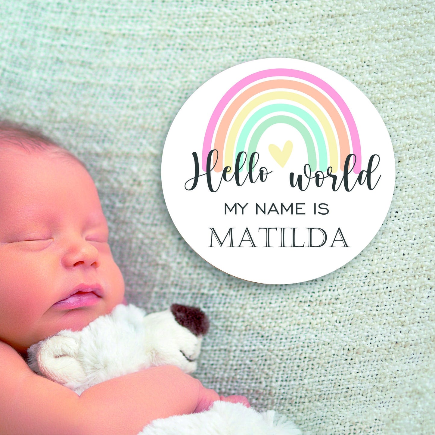 New baby arrival disc plaque Hello World My Name is, New Baby Coasters