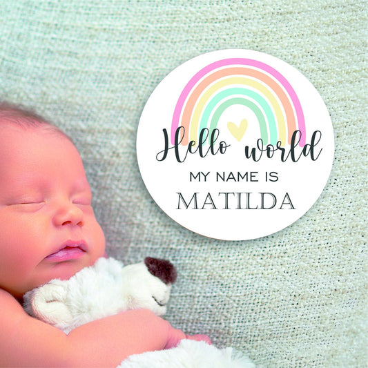 New baby arrival disc plaque Hello World My Name is, New Baby Coasters