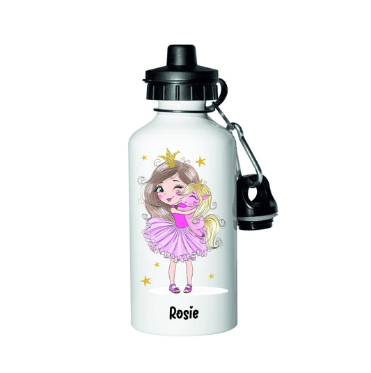 Personalised Cute Little Girl Unicorn Water Bottle Kids school bottle