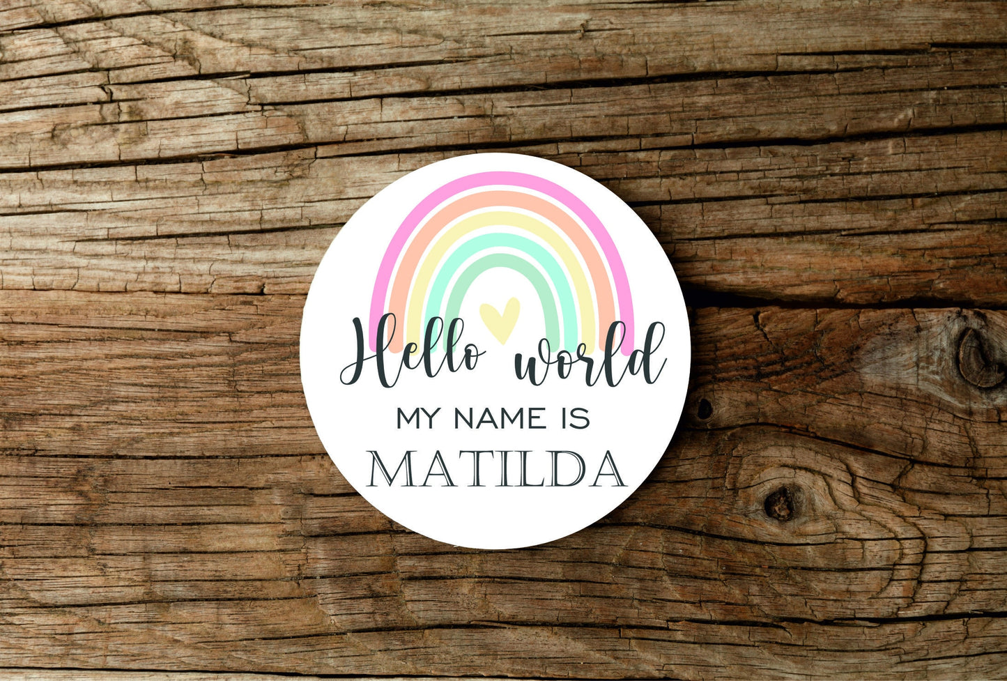 New baby arrival disc plaque Hello World My Name is, New Baby Coasters