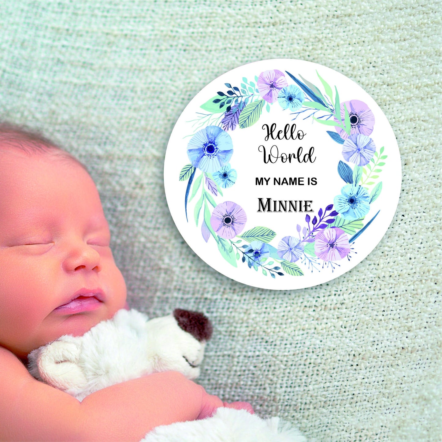 New baby arrival disc plaque Hello World My Name is, New Baby Coasters