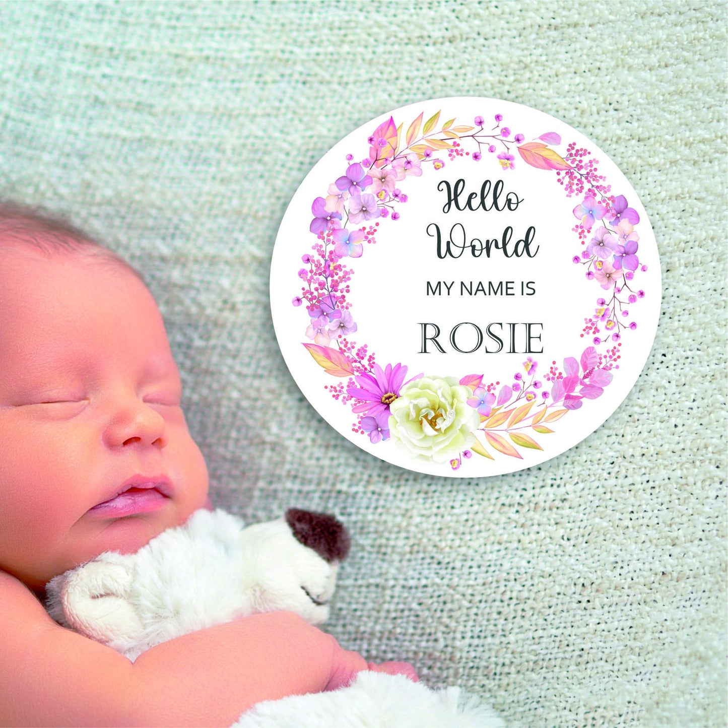 New baby arrival disc plaque Hello World My Name is, New Baby Coasters