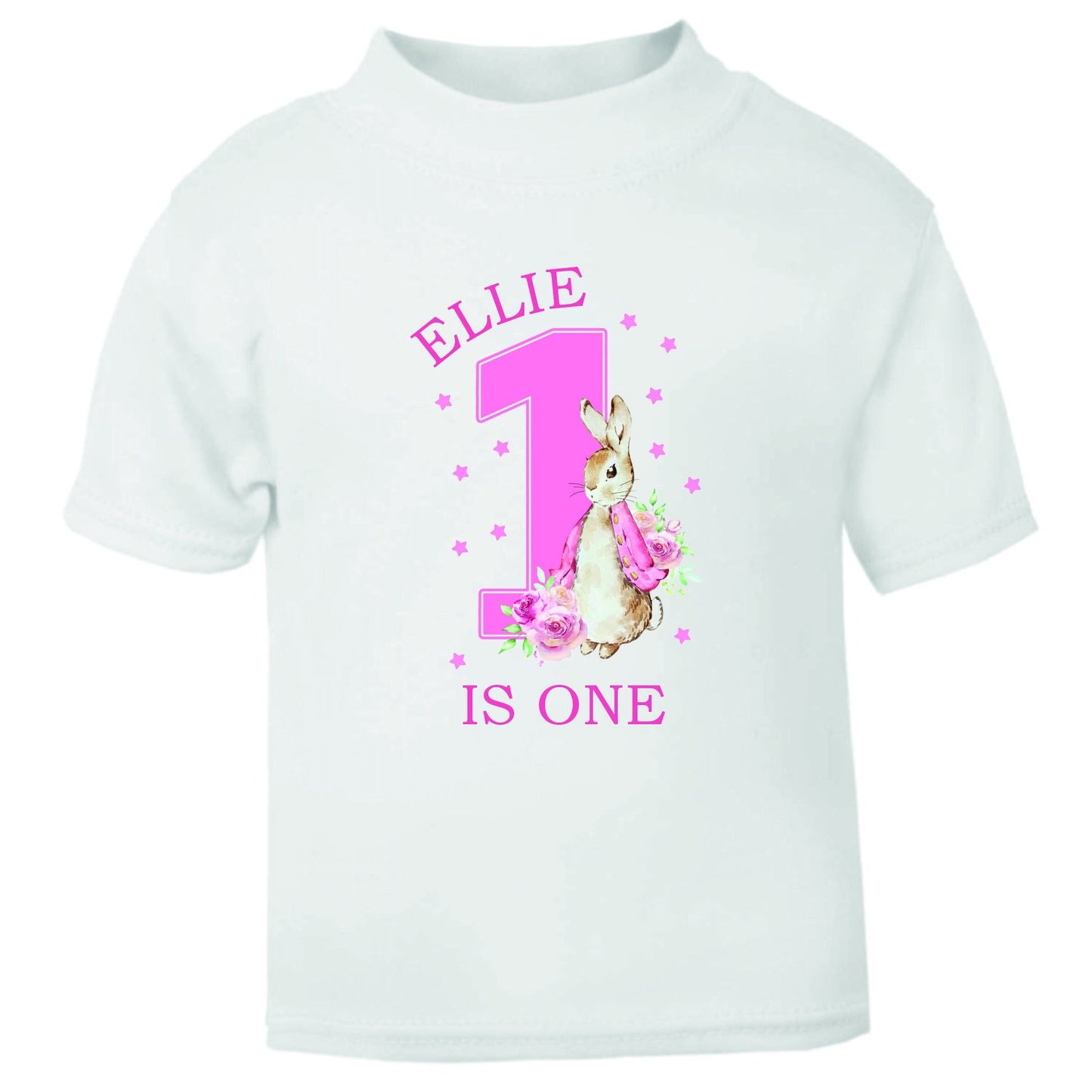 Personalised Peter Rabbit 1st Birthday T-shirt Little Girl Pink - One Today