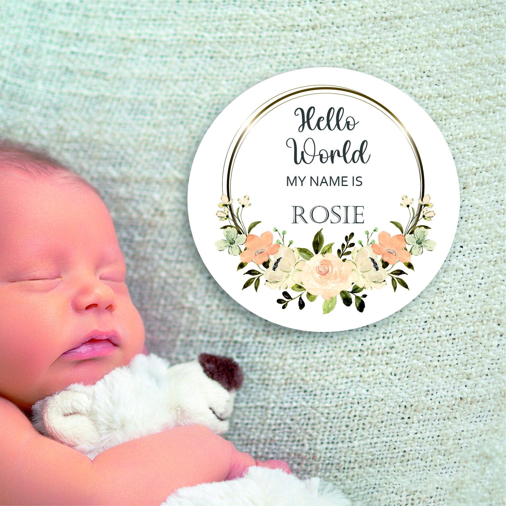 New baby arrival disc plaque Hello World My Name is, New Baby Coasters