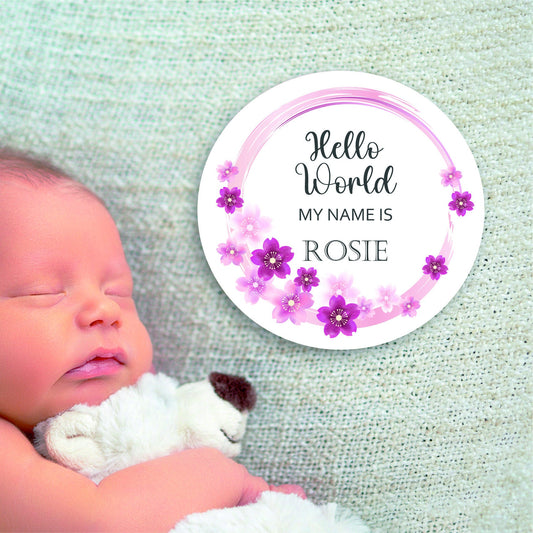 New baby arrival disc plaque Hello World My Name is, New Baby Coasters