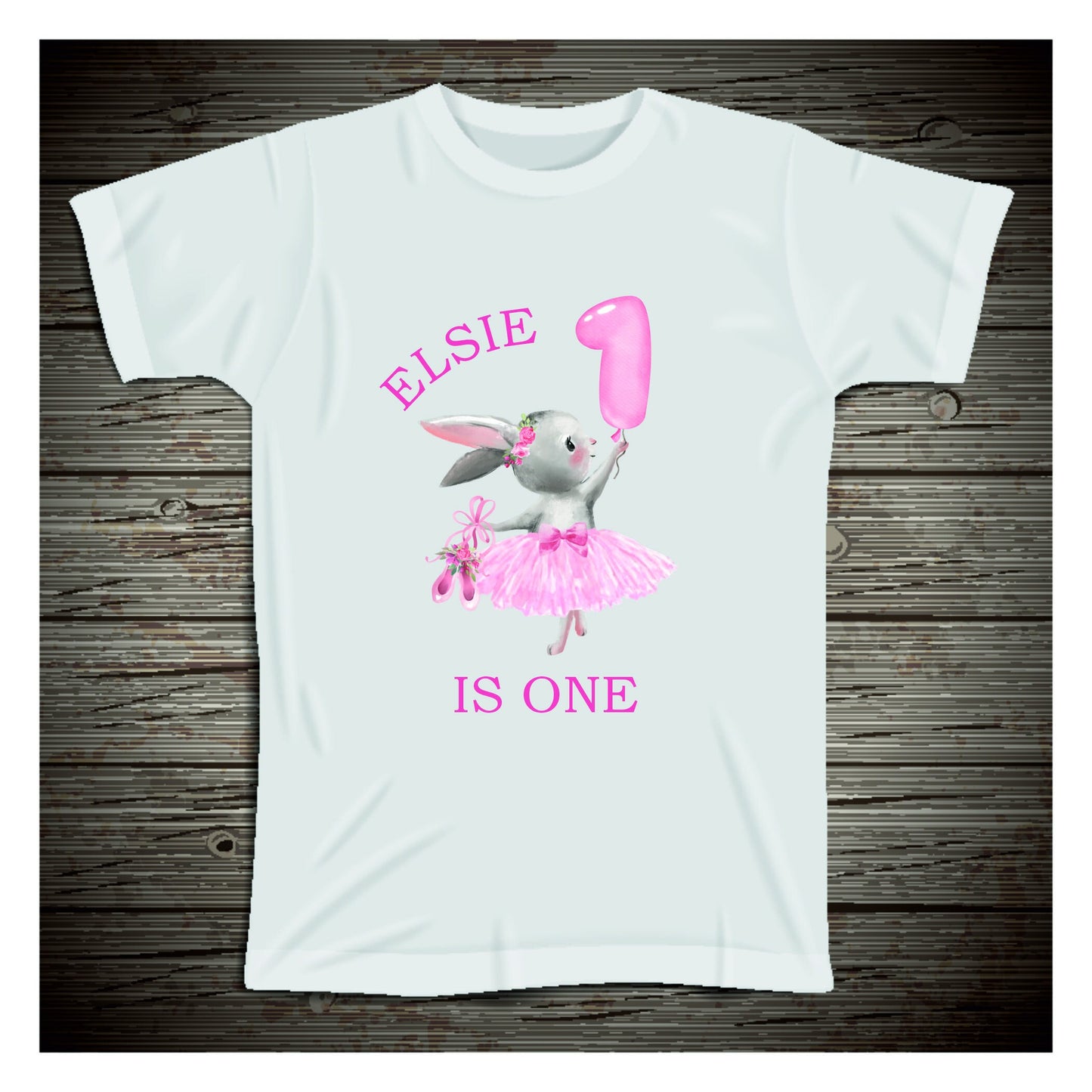 Personalised Cute Ballerina Bunny 1st Birthday T-shirt or Baby Vest - Little Girl - One Today T-shirt Pink