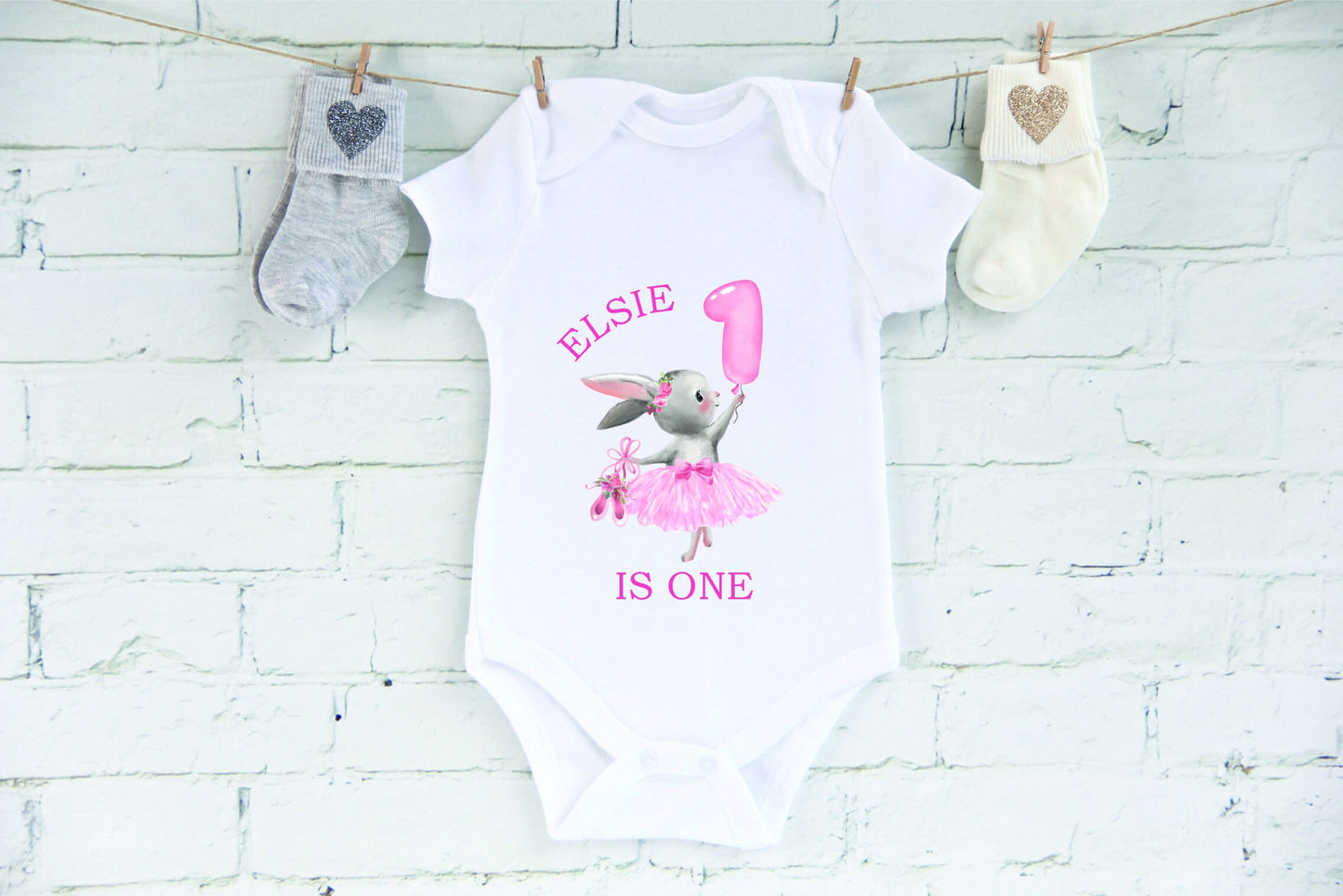 Personalised Cute Ballerina Bunny 1st Birthday T-shirt or Baby Vest - Little Girl - One Today T-shirt Pink