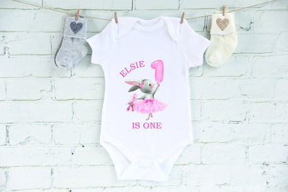 Personalised Cute Ballerina Bunny 1st Birthday T-shirt or Baby Vest - Little Girl - One Today T-shirt Pink