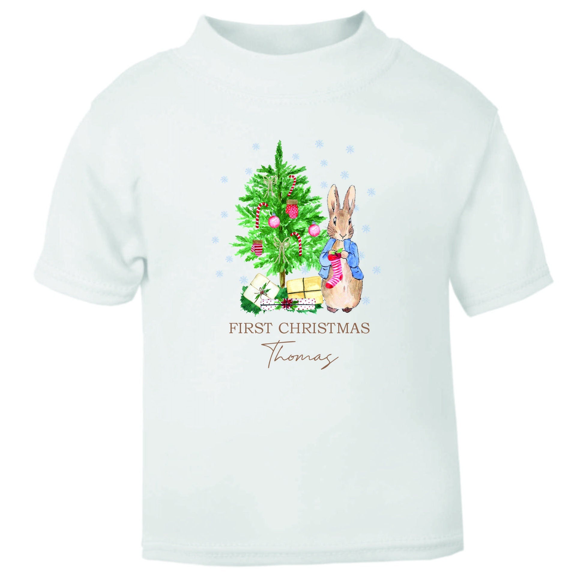 Personalised Peter Rabbit 1st Christmas Baby Vest - Baby Rompersuit- T-shirt My First Christmas