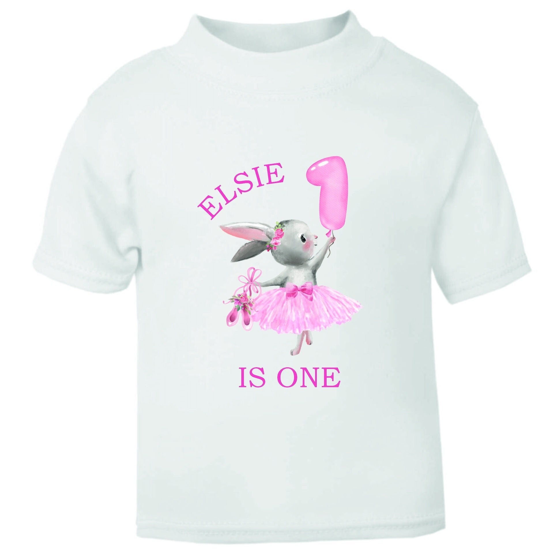 Personalised Cute Ballerina Bunny 1st Birthday T-shirt or Baby Vest - Little Girl - One Today T-shirt Pink