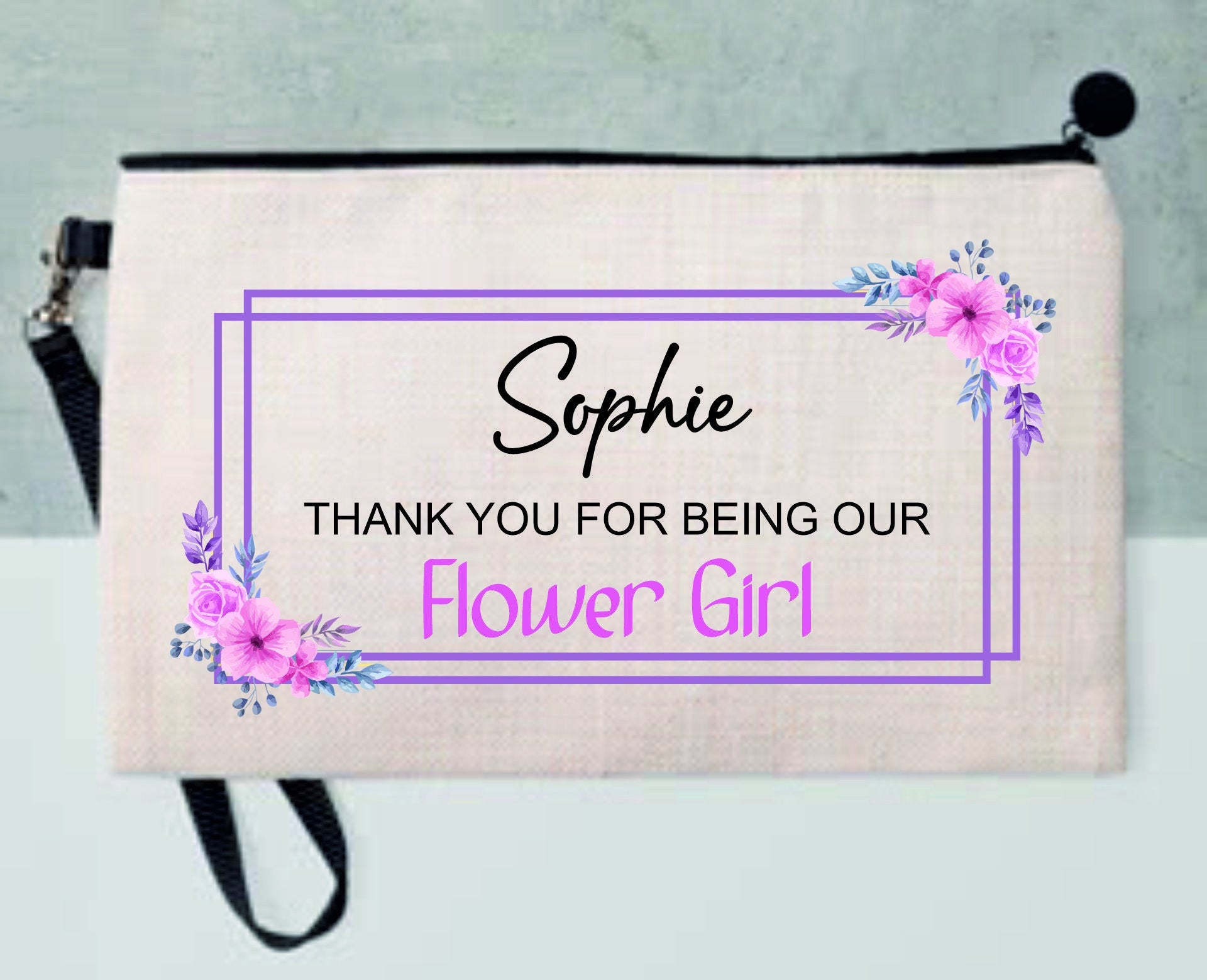 Personalised flower girl | Bridesmaid Make Up bag wedding day thank you gift bag