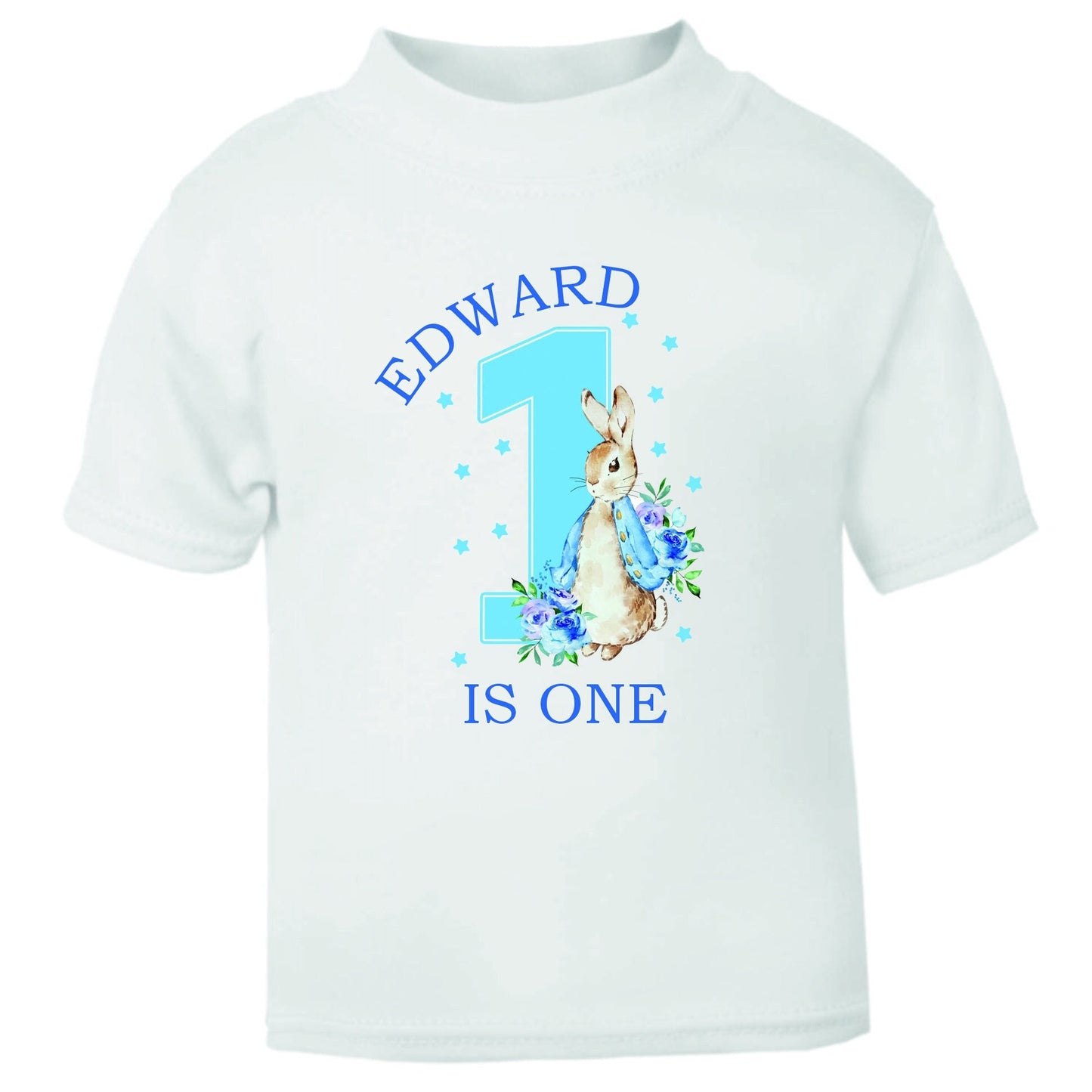 Personalised Peter Rabbit 1st Birthday T-shirt Little Boy Blue - One Today