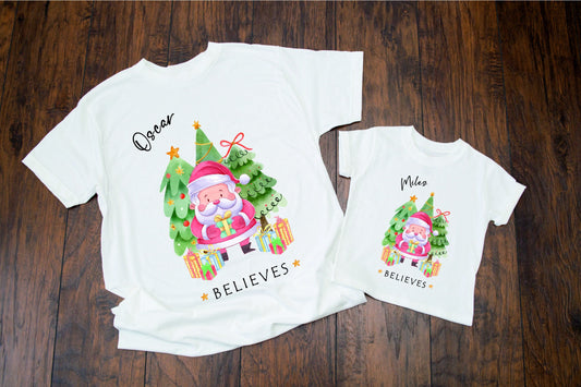 Personalised Christmas Believe Design Kids T-shirt / Baby Vest / Romper suit| I Believe in Santa T-shirt