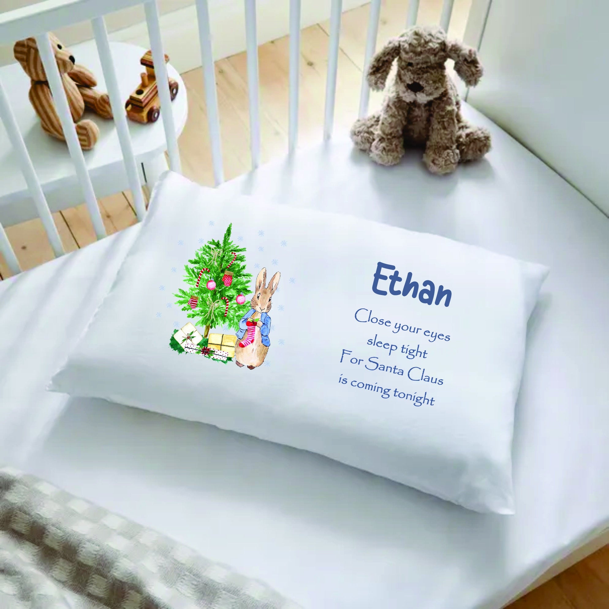 Peter Rabbit Christmas Eve Pillow Case. Spottedlizardprints