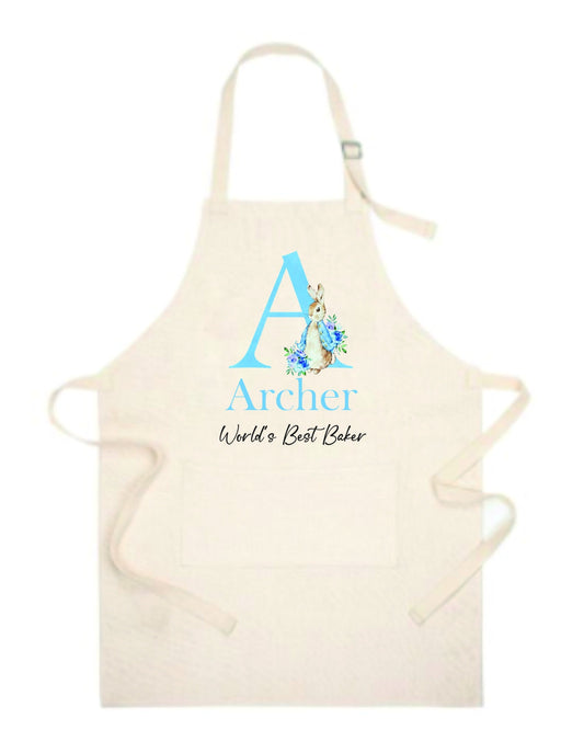 Personalised Peter Rabbit Initial Apron - Personalised Boy's Apron - Baking Gifts - Kids Apron - Baking Set - Kid's Apron