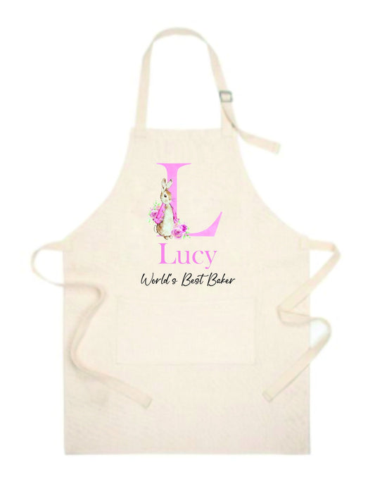 Personalised Peter Rabbit Initial Apron - Personalised Girl's Apron - Baking Gifts - Kids Apron - Baking Set - Kid's Apron