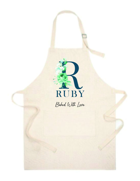 Personalised Initial Apron - Personalised Girl's Floral Apron - Baking Gifts - Kids Apron - Baking Set - Kid's Apron