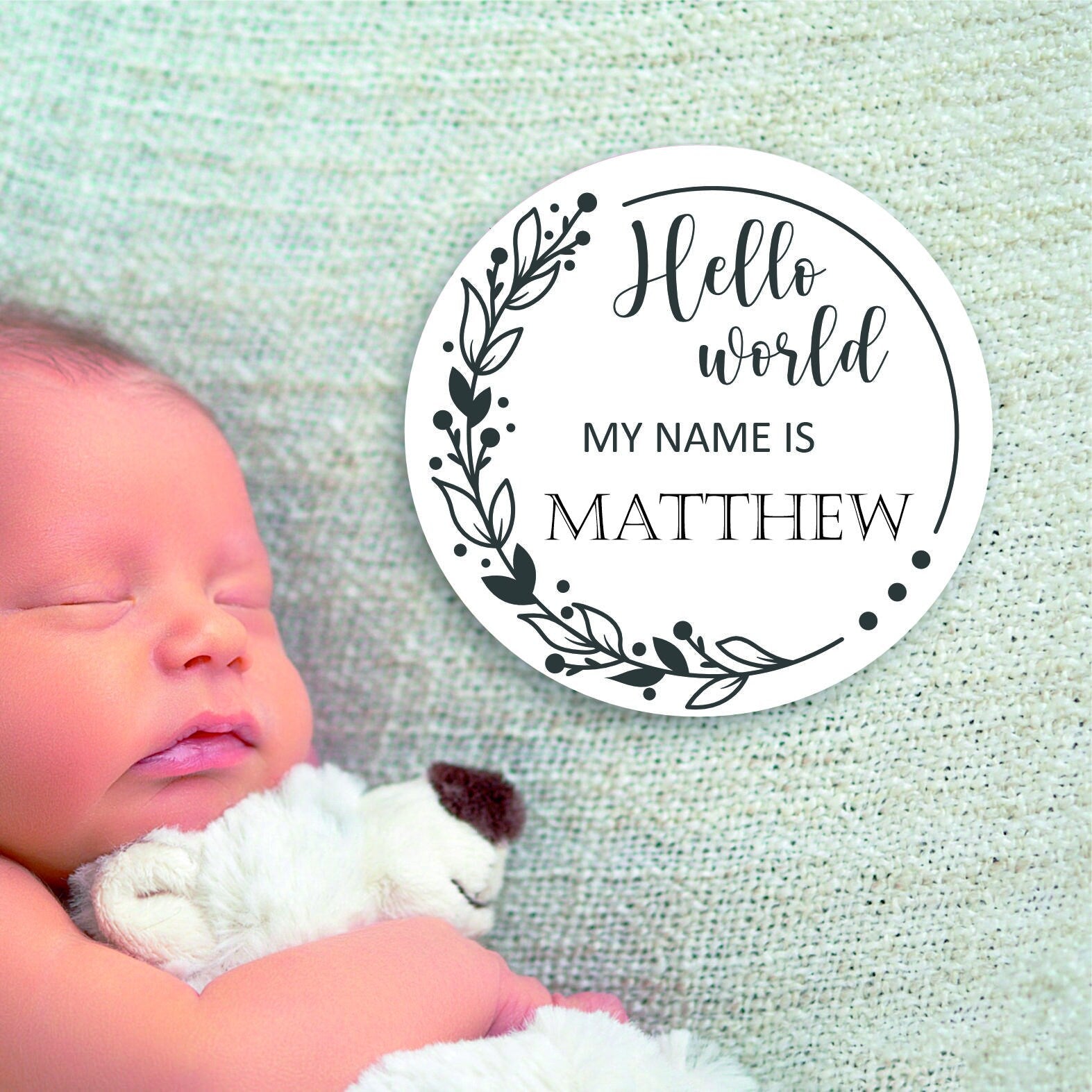 New baby arrival disc Hello World My Name is, New Baby Coasters