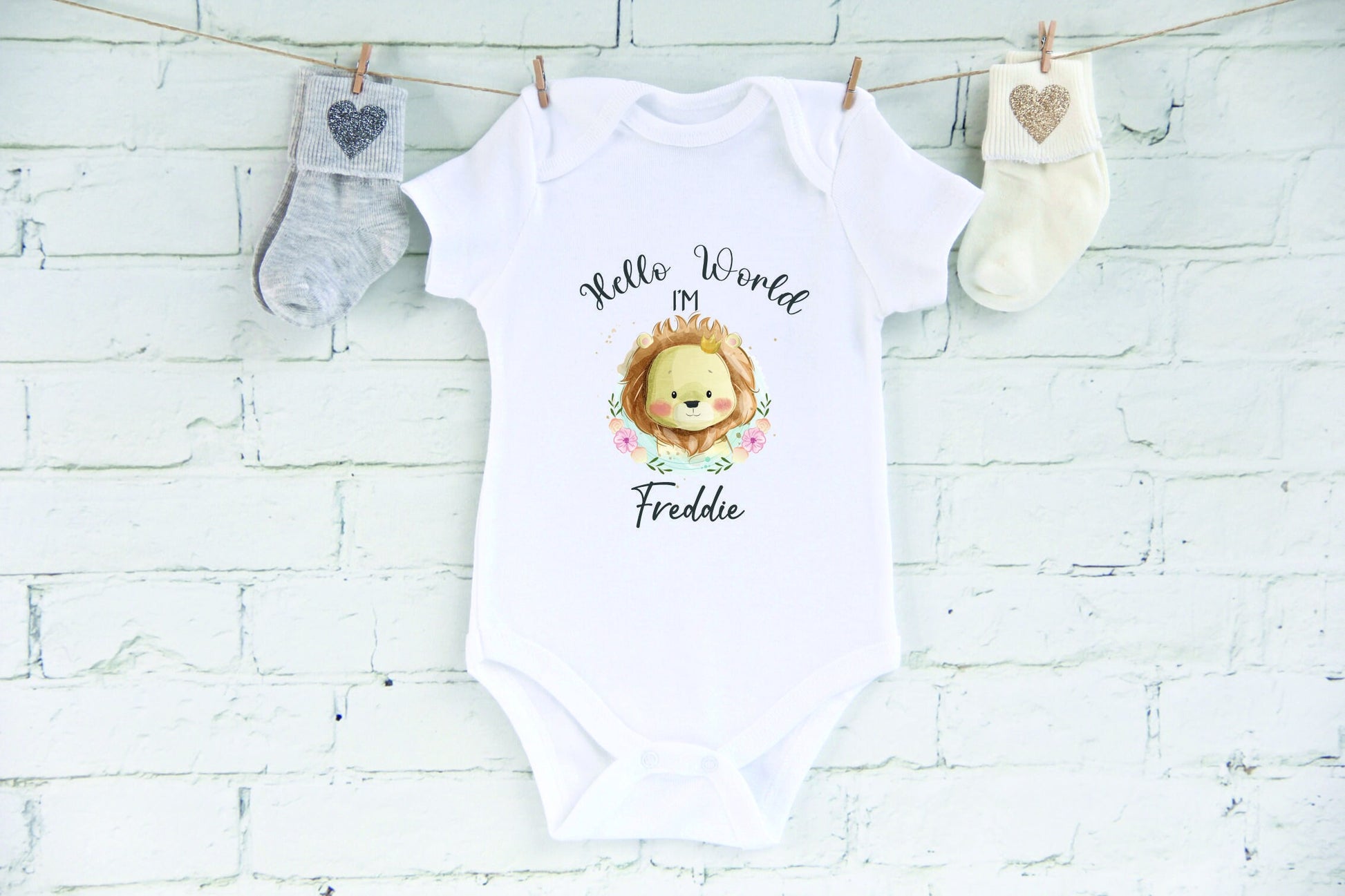 Hello World my name is Baby Vest, Baby Rompersuit- New baby arrival Vest/Romper - Cute Lion