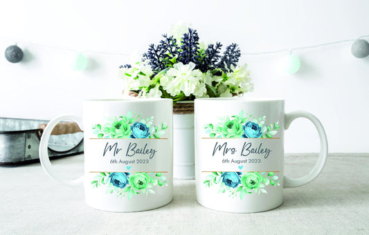 Personalised Mr & Mrs, Mr and Mr, Mrs and Mrs Mug Set Newlyweds Wedding Day Gifts