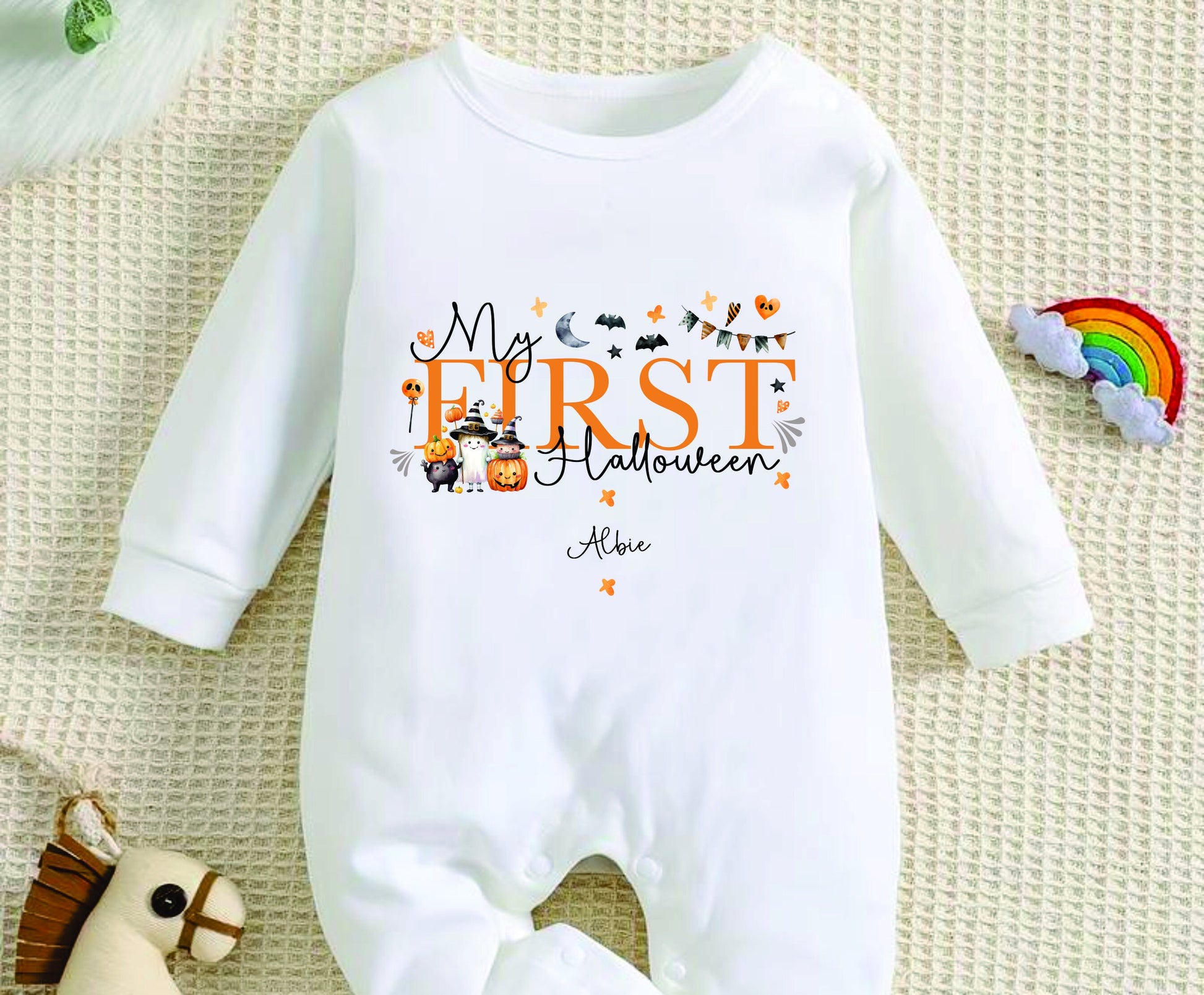 Personalised First Halloween Baby Romper Baby Halloween Costume Gift Personalised First Halloween Sleepsuit