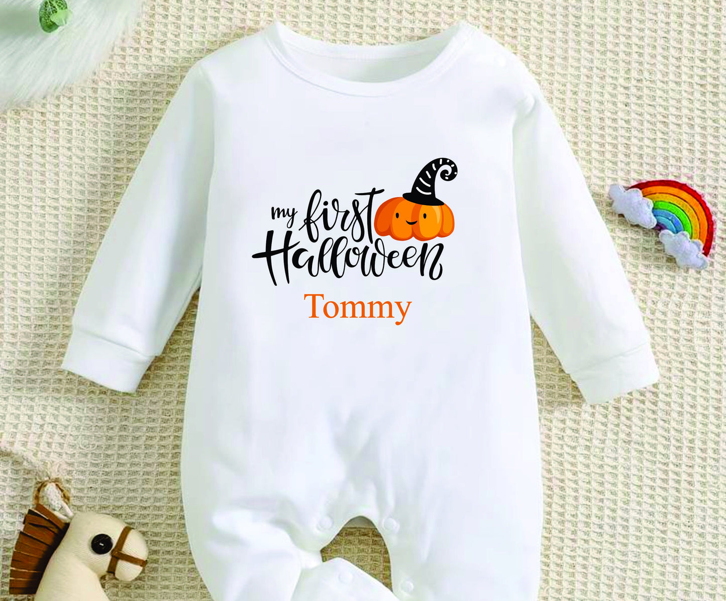 Personalised First Halloween Baby Romper Baby Halloween Costume Gift Personalised First Halloween Sleepsuit