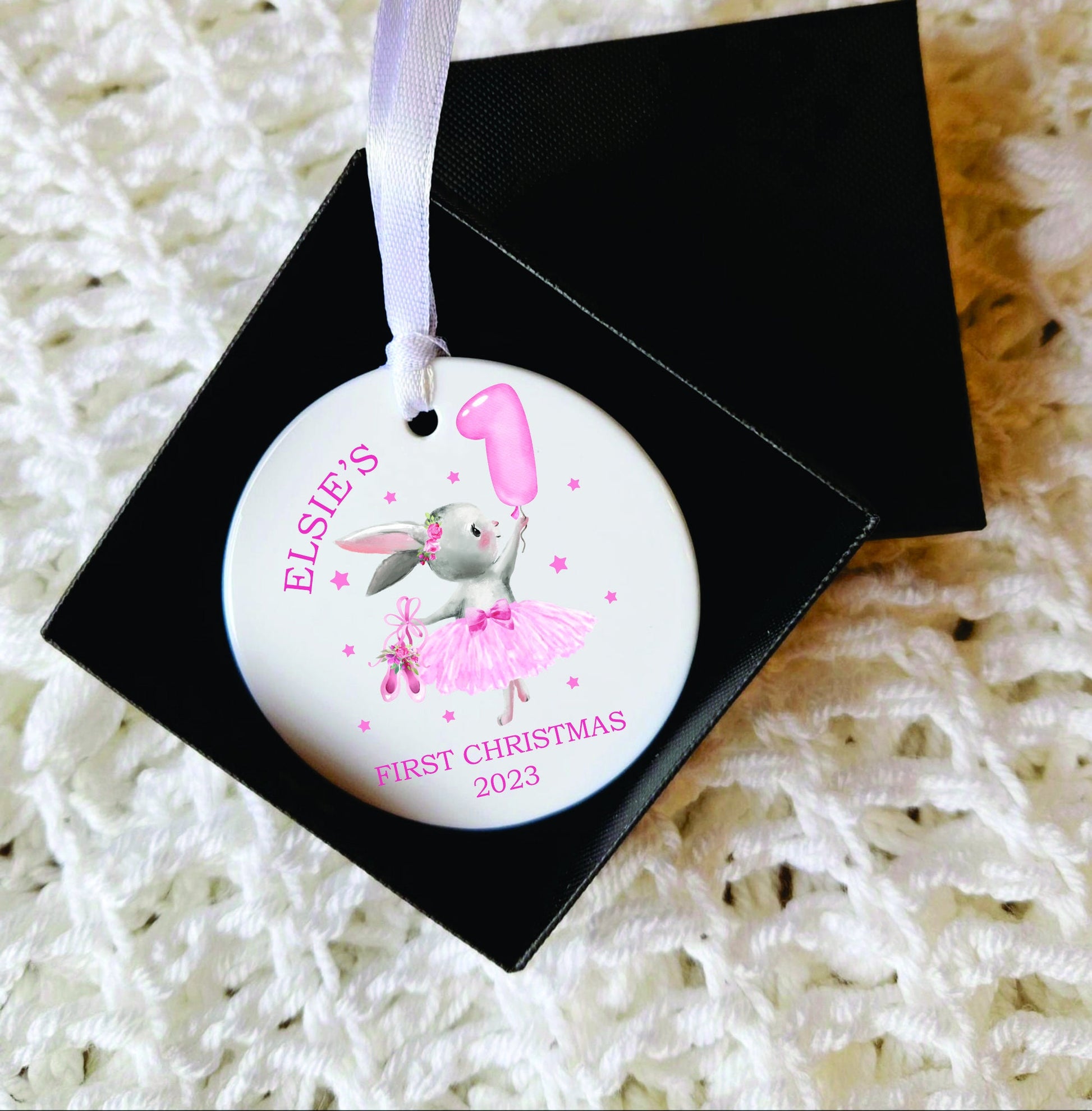 Personalised First Christmas Bauble Cute Ballerina Bunny Babies 1st Christmas Bauble - My 1st Christmas Ornament