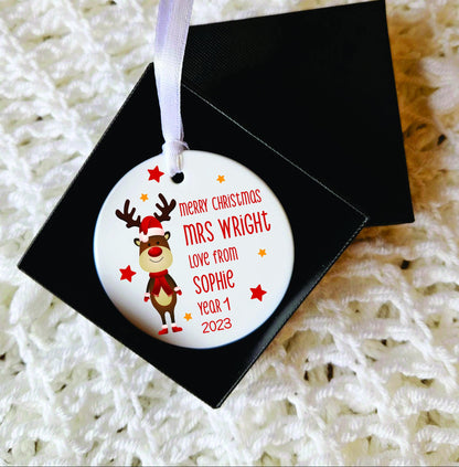 Personalised Teacher Christmas Bauble - Unique Gift, Ceramic Ornament, Teacher Christmas Gift