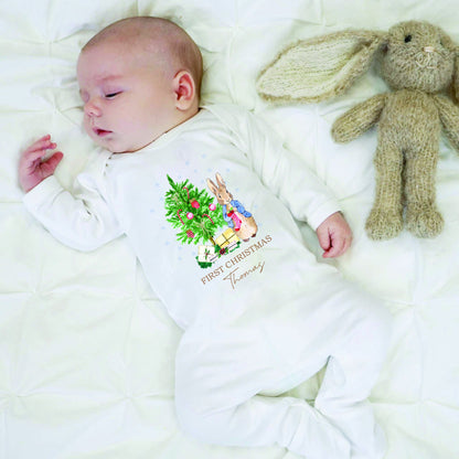 Personalised Peter Rabbit 1st Christmas Baby Vest - Baby Rompersuit- T-shirt My First Christmas