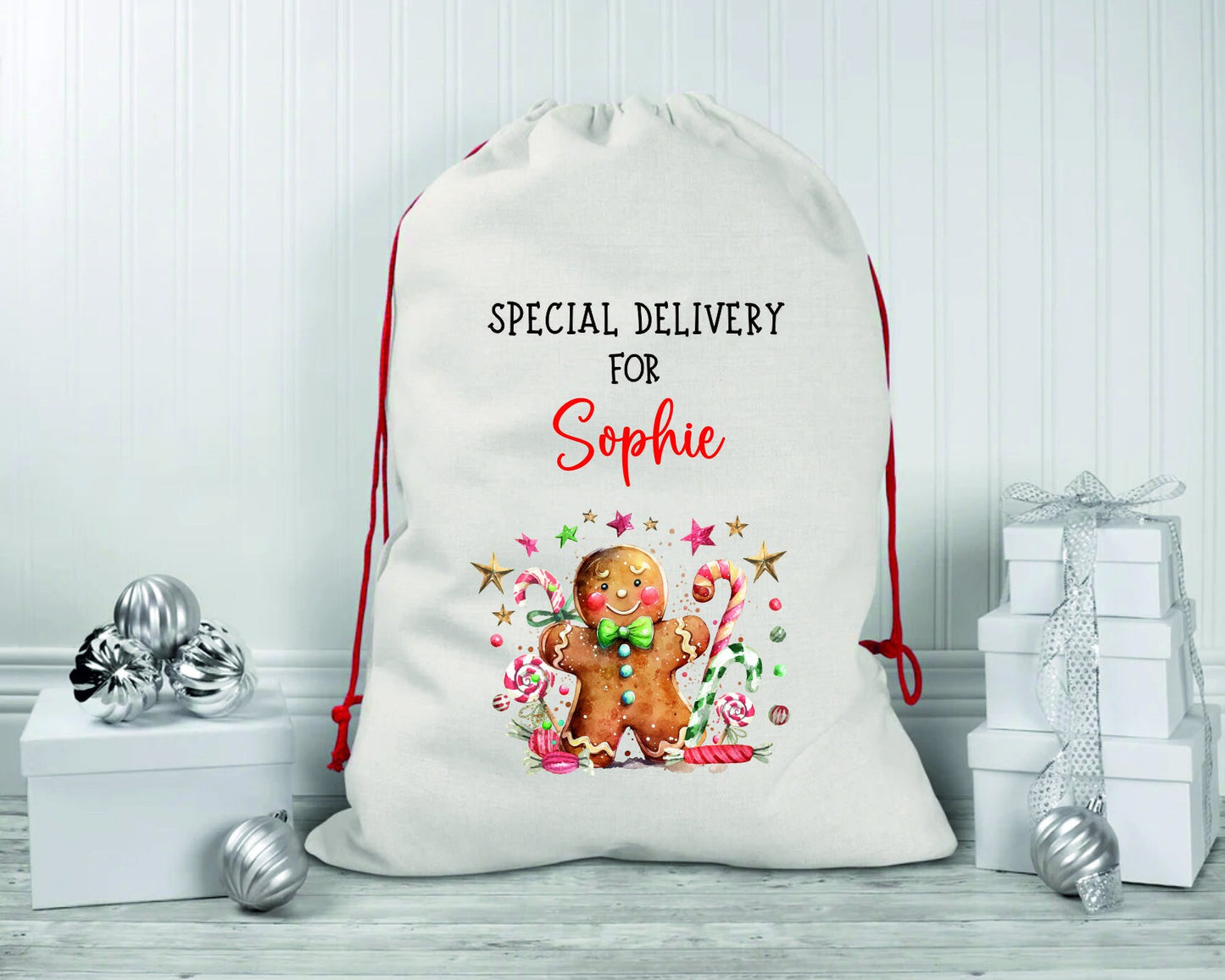 Personalised Christmas Santa sack - Gingerbread - Christmas Stocking - Christmas Eve sack