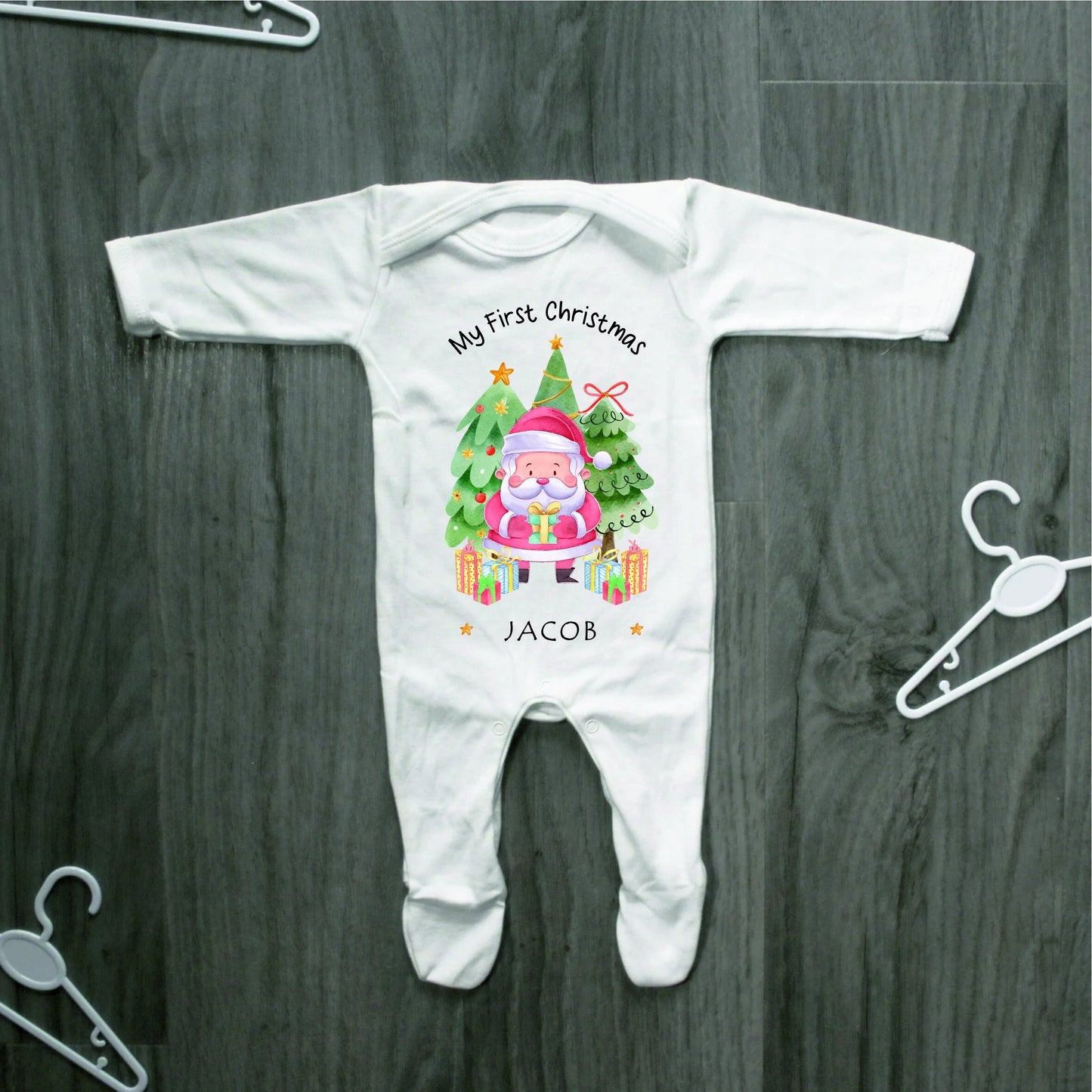 Personalised First Christmas Baby Rompersuit- My First Christmas Sleepsuit - 1st Xmas Santa Claus