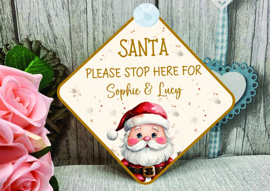 Personalised Santa Stop Here Sign - Christmas Decoration, Christmas Window Stop here Sign, Christmas Gift for Kids