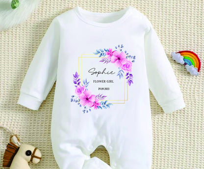 Personalised Flower Girl Baby Rompersuit/Sleepsuit/Bodysuit - Thank you, Wedding Gift, Flower Girl Gift