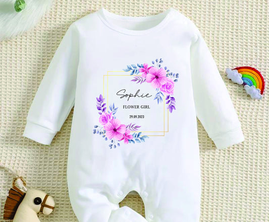 Personalised Flower Girl Baby Rompersuit/Sleepsuit/Bodysuit - Thank you, Wedding Gift, Flower Girl Gift