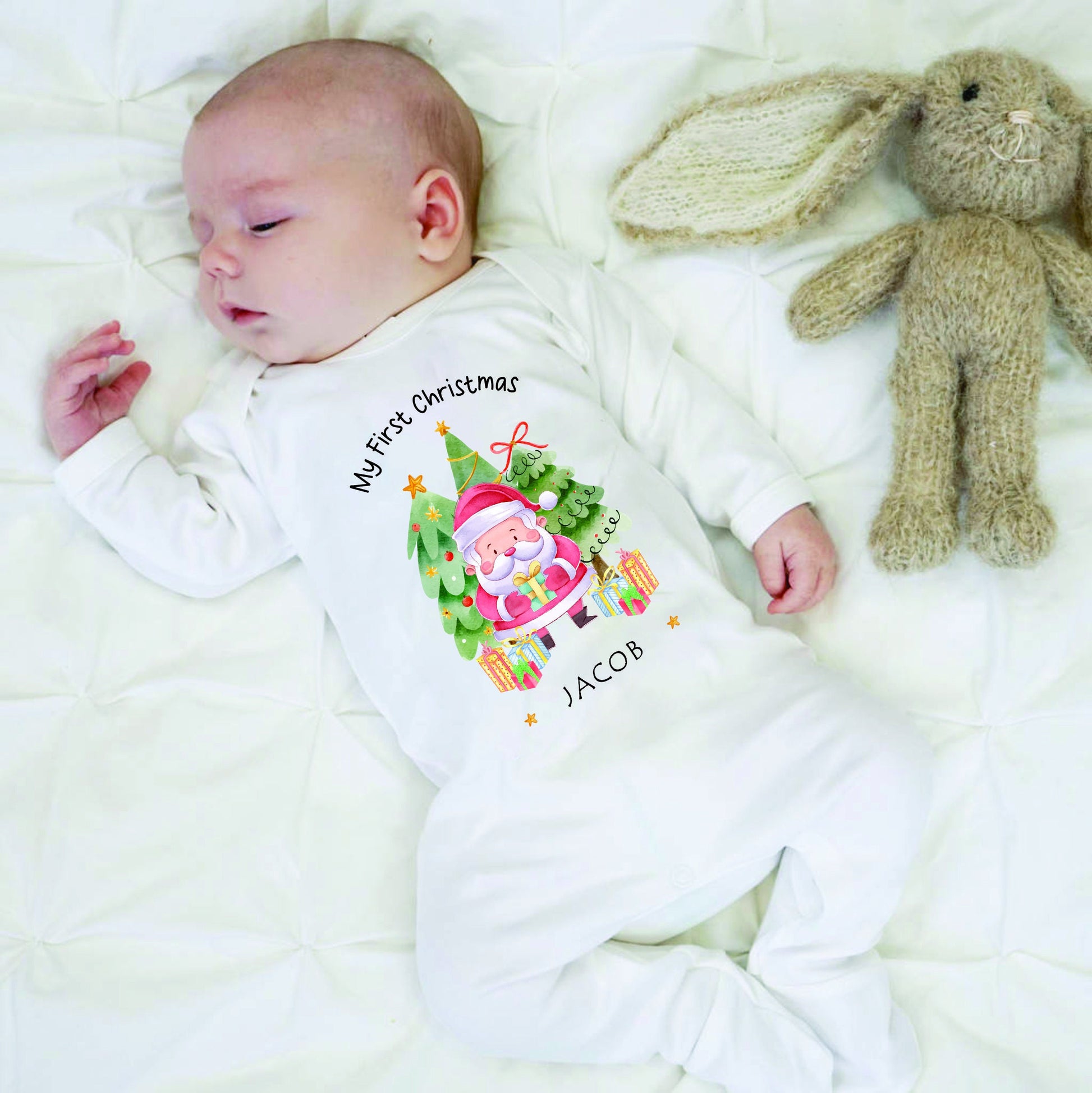 Personalised First Christmas Baby Rompersuit- My First Christmas Sleepsuit - 1st Xmas Santa Claus