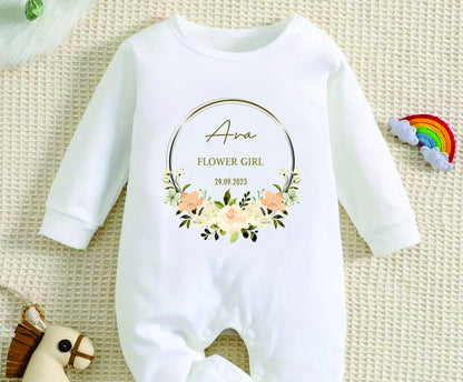 Personalised Flower Girl Baby Rompersuit/Sleepsuit/Bodysuit - Thank you, Wedding Gift, Flower Girl Gift