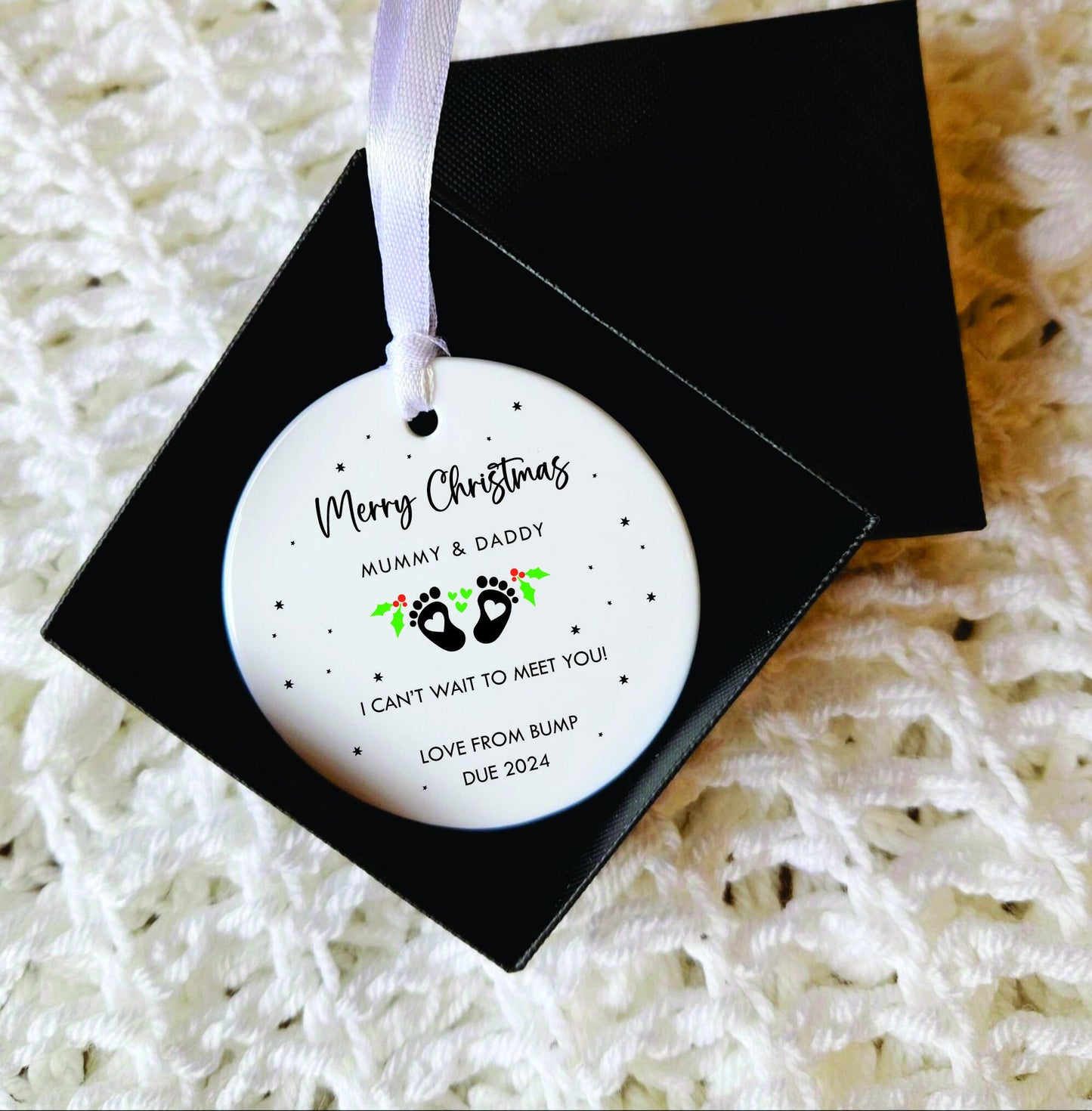 Personalised Bump First Christmas Bauble, Expecting Parents Christmas Tree Ornament, Baby Announcement