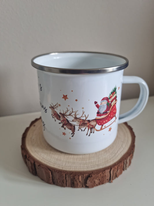 Personalised kids Christmas mug, hot chocolate mug, Christmas Eve, Christmas Eve box filler, Santa Sleigh Boy - Girl