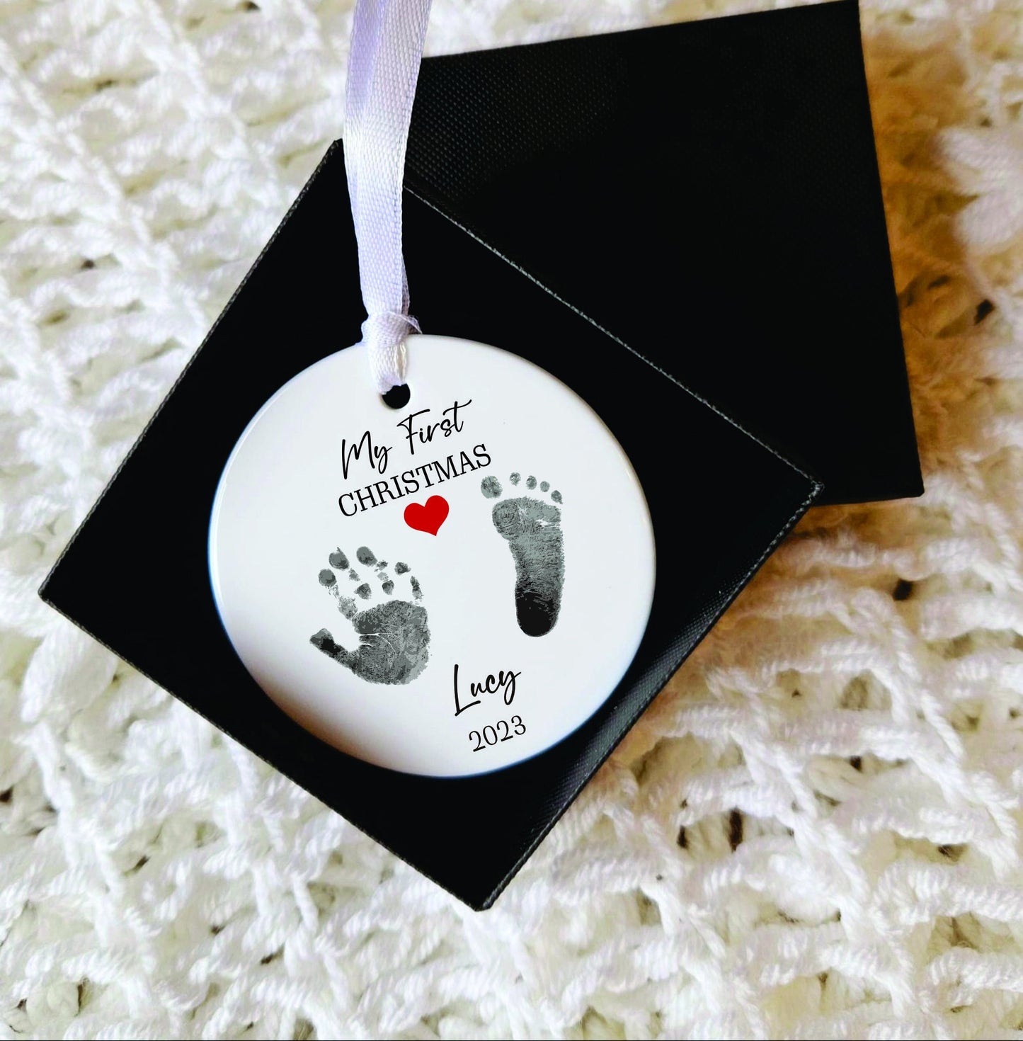 Personalised My first Christmas Bauble, Babies 1st Christmas Bauble | Baby foot and Hand Prints – Baby First Xmas Ornament