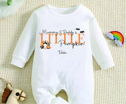 Personalised Mummy & Daddy's Little Pumpkin Baby Romper Baby Halloween Costume Gift Personalised First Halloween Sleepsuit